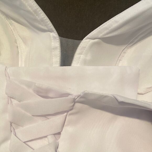 Women’s Elegant White Chiffon Full Length Dress CorsetBack Leg Slit Size 2 *READ - Picture 11 of 12